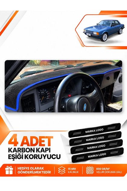 Ford Taunus (1985-1994) Compatible Front Torpedo Protection Cover Carpet Protective Cover - Black-Blue - Fo035