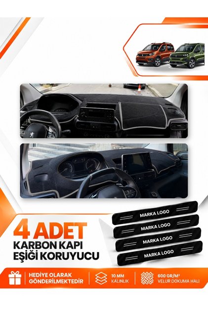 Peugeot Ri̇fter (2018-2026) Compatible Front Chest Glove Box Protection Cover Carpet Protector - Black-Grey - Pe028