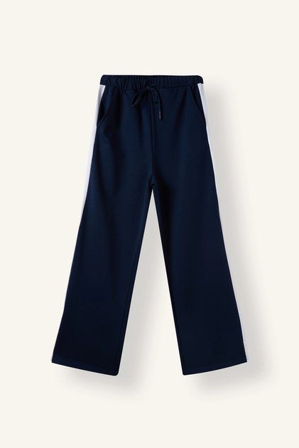 I8955Axnv238 Navy Blue Straight Fit Side Stripe Detailed Elastic Waist Straight Leg Sweatpants with Pockets