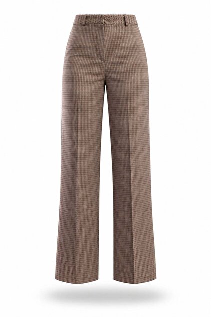 Brown Patterned Fabric Trousers