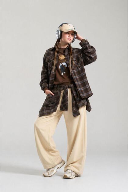 Girl's Plaid Shawl Detailed 2-Thread Pants