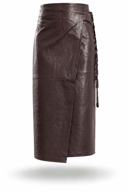 Brown Belted Leather Skirt