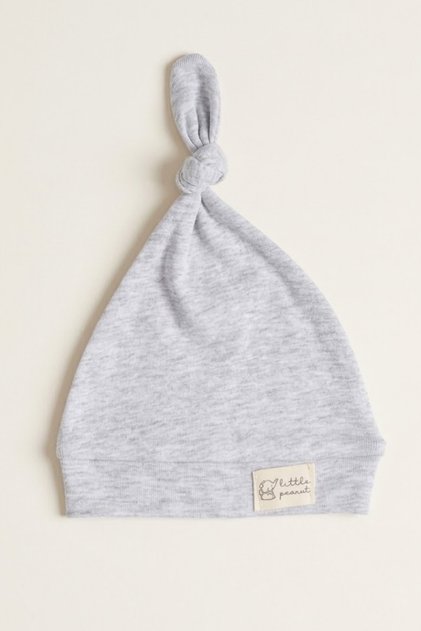 100% Cotton Interlock Little Peanut Elephant Embroidered Top-Tie Knotted Baby Beanie Hat 0-6 Months