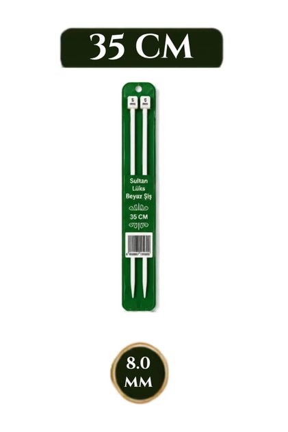 Sultan Lux Beyaz Örgü Şiş 35 cm No: 8 mm