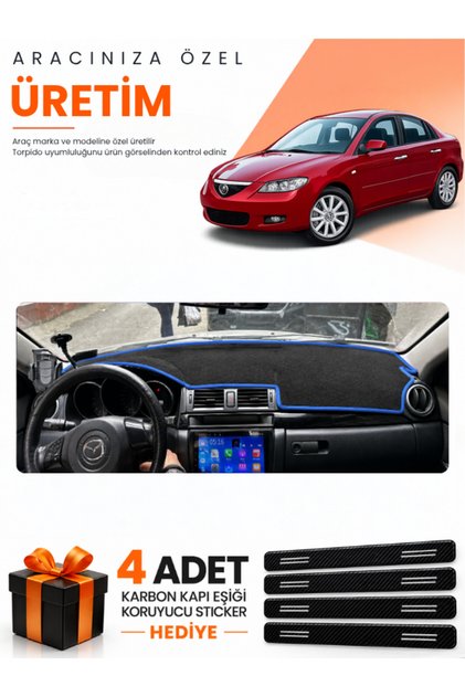 Mazda 3 (2003-2009) Compatible Dashboard Protection Cover Auto Cover - Black-Blue - Ma001