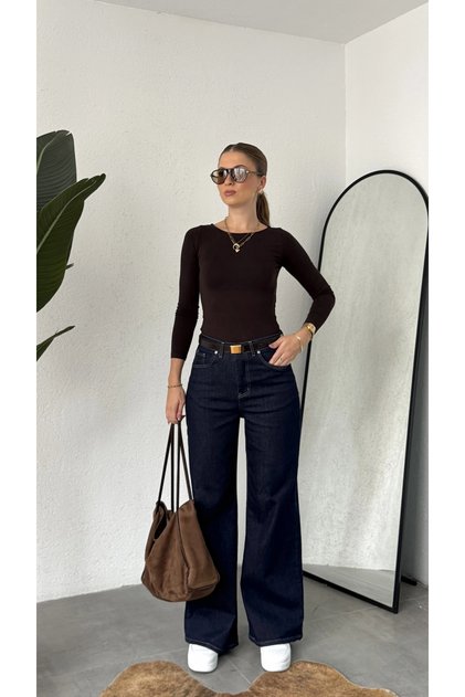 Women's Rins Blue High Waist Wide Leg Palazzo Jean Wide Leg Loose Cut Denim Trousers