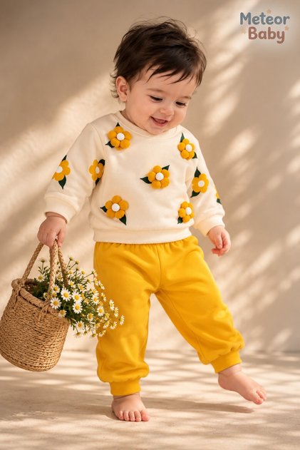 Baby Girl Set Floral Patterned 2-Piece Top and Bottom Set Seasonal Set