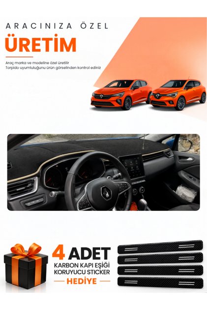 Renault Clio 5 (2019-2026) Compatible Dashboard Protection Cover Auto Cover - Black-Beige - Re019