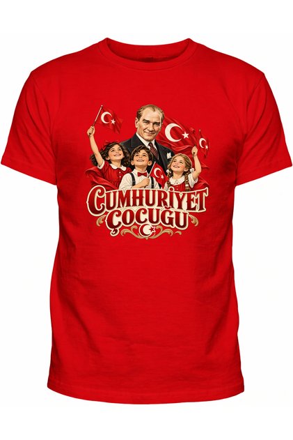 Short-Sleeved T-Shirt with "Republic Child" Written on It and Atatürk for 29 October Republic Day