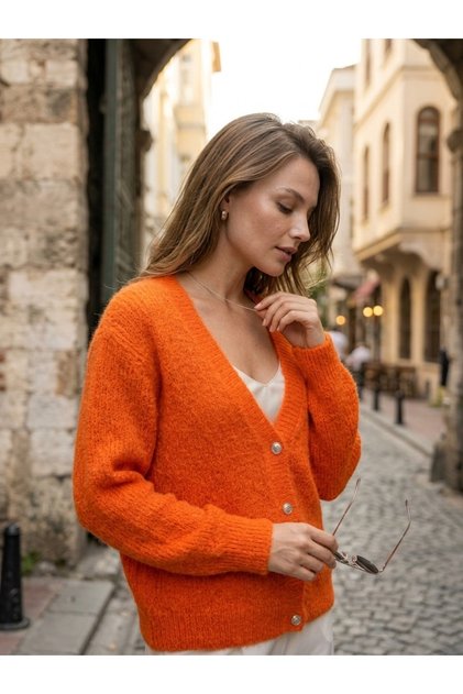 Orange Women's Furry Knitwear Cardigan