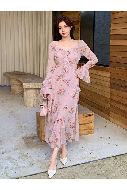 Rochie midi, roz