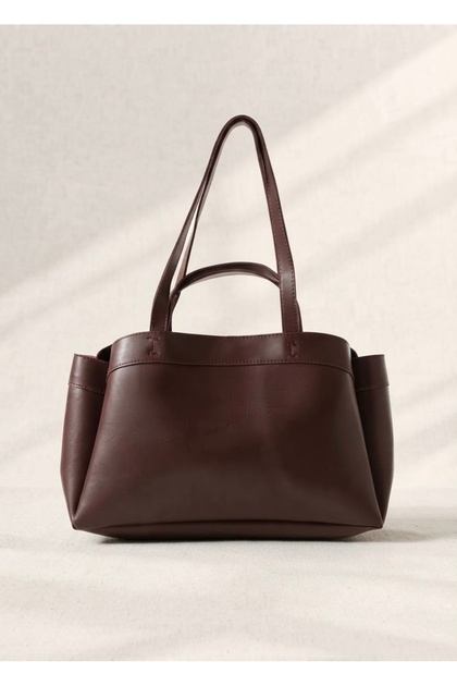 Faux Leather Women's Hand and Shoulder Bag with Makeup Bag
