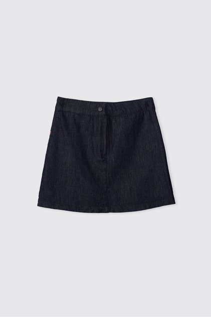 Girl's Embroidered Navy Blue Denim Skirt