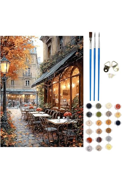 ® طقم رسم بالأرقام لمشهد مقهى خريفي، لوحة فنية أكريليكية للرسم بنفسك مقاس 16×20 بوصة، ديكور للجدران المنزلية