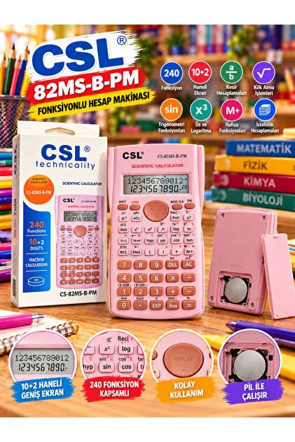 82 MS YENİ NESİL BİLİMSEL HESAP MAKİNASI 240 FONKSİYONLU PASTEL PEMBE