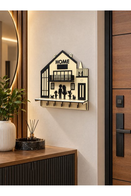 Home Wooden Wall Key Hanger with Large Balcony Design - Modern Home Gift Key Holder (25.5X27 cm)