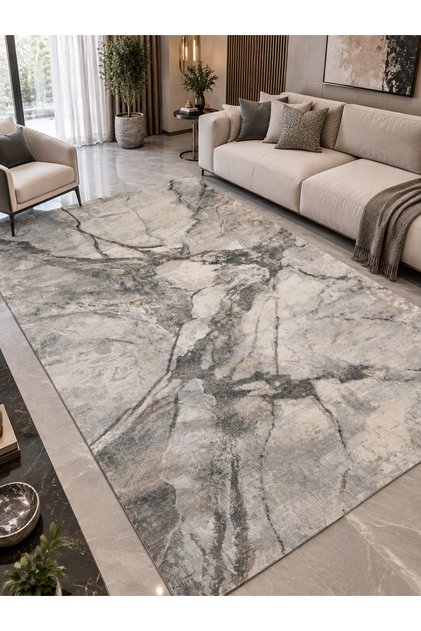Venedik Marble Effect Modern Carpet Grey 200 x 290