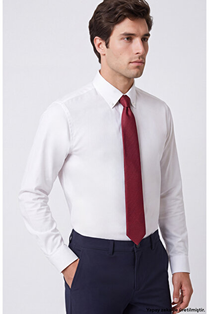 Non-Iron Beyaz Düğmeli Yaka Oxford Gömlek