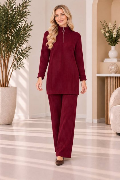 Women's Fishing Collar Zippered Knitwear Set