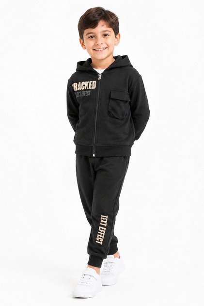Printed Hooded Three Yarns Boys' Double Set - 26K 6477