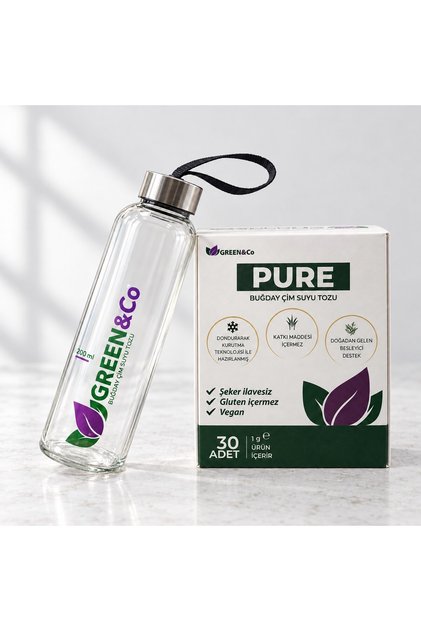 PURE - Buğday Çim Suyu Tozu + CAM SHAKER (500 ml)