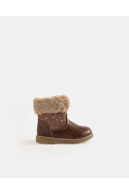 Girls Brown Fur Trim Ankle Boots