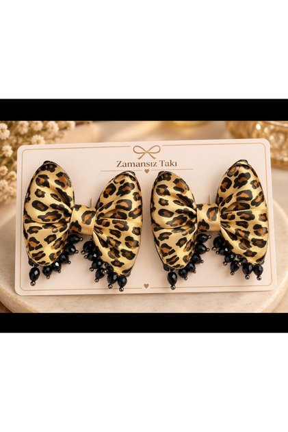 Leopard Patterned Bow Buckle with Bead Detail