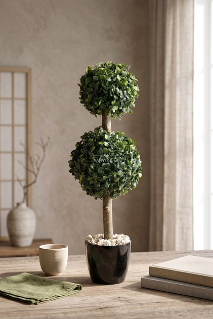 Yapay Mini Çift Toplu Şimşir Ağacı 50 cm