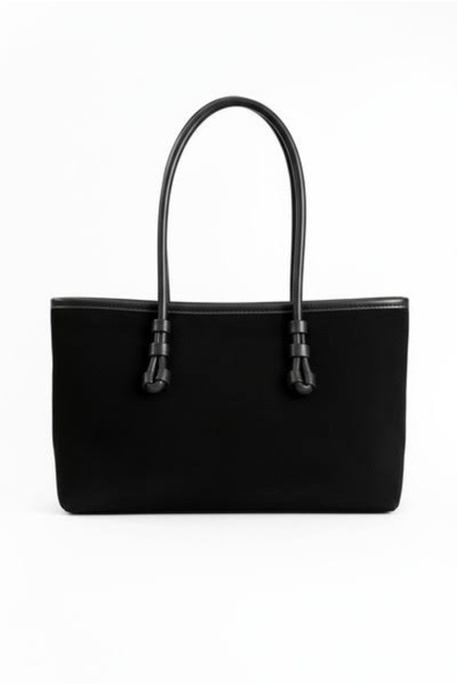 Women's Black Suede Knot Detailed Tote Hand and Shoulder Bag