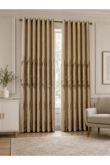 1-Piece Jacquard Non-Blackout Curtain, 132x260cm Beige
