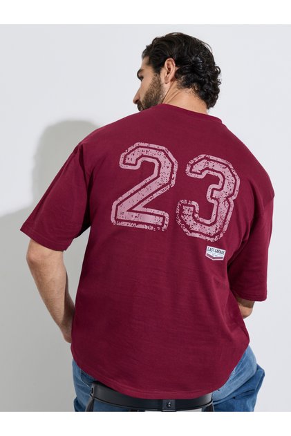 Men Maroon Oversized Back Screen Print Cotton Terry T-Shirt