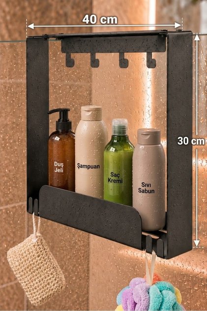Glass Shower Shelf and Towel Rack Shampoo Holder Soap Holder Washcloth Hanger Bathroom Organizer Shelf Shower Shelf