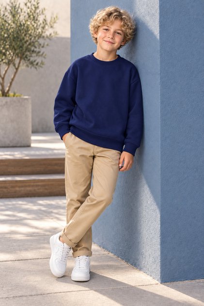 Unisex Kids Sweater 3 Yarns Crew Neck Basic Sweatshirt 4-12 Years
