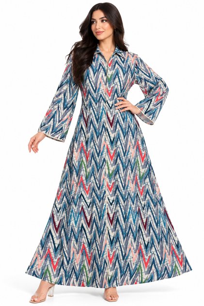 Women's Long Luxurious Printed Robe with Trendy Prints and Wide Sleeves