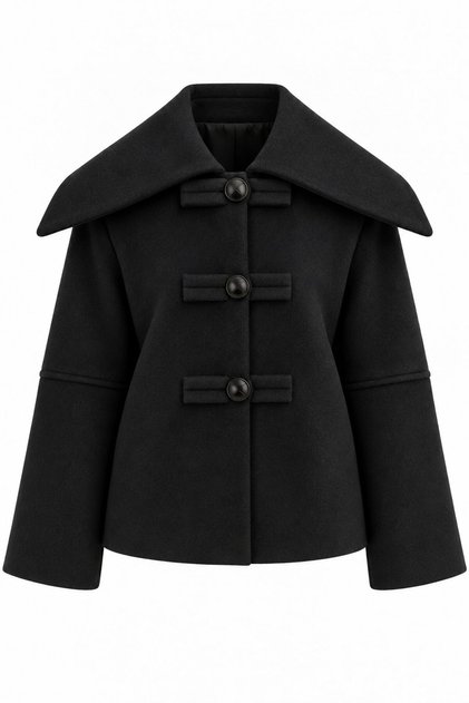 Black Buttoned Short Cashmere Jacket - 2Y7675