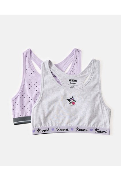 Senior Girls Purple And Grey Kuromi Print Bra Set (Pack of 2)