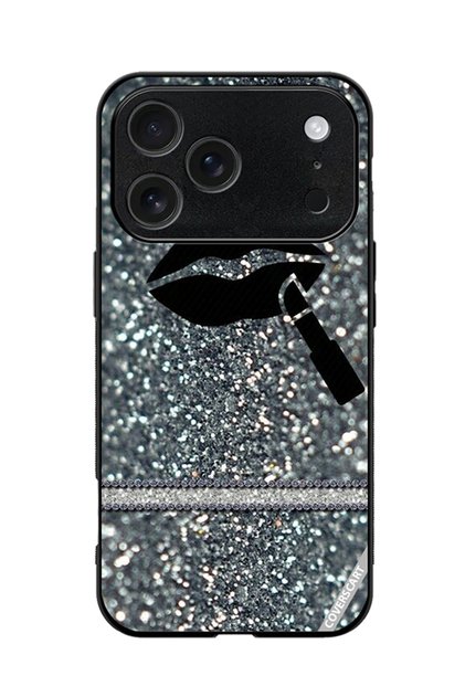 Protective Case Cover for Apple iPhone 18 Pro Max Lipstick On Silver Glitter Design Multicolor
