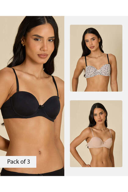 Women Assorted Printed & Plain Balconette Bras 3 Piece Set