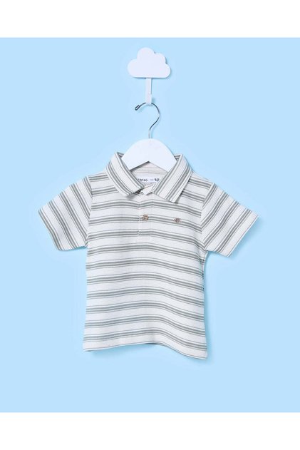 Infant Boys White Striped Polo Shirt