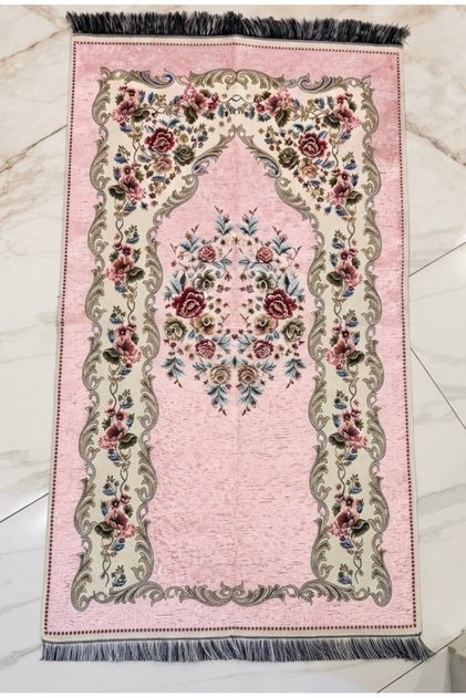 Powder Pink Floral Patterned Prayer Mat