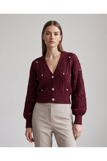 Pearl Detailed Knitted Cardigan