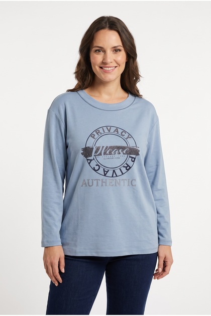 Women's Plus Size Lycra Crew Neck Stone Print Patterned Long Sleeve Cotton Soft Sweatshirt