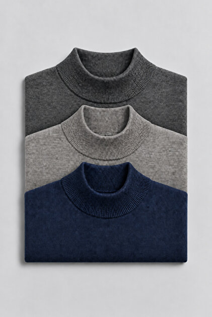 Herren Winter Basic Rollkragenpullover 3-teilig Strickware