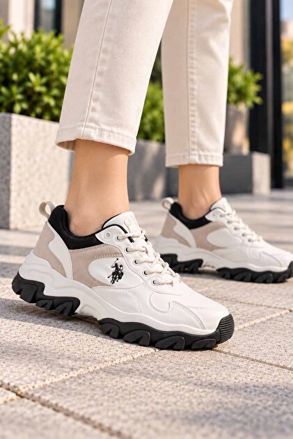 Women's Chunky Sneaker White Beige – Thick Sole Casual Shoes