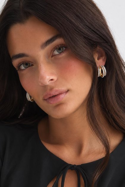 4 rows stone hoop earrings