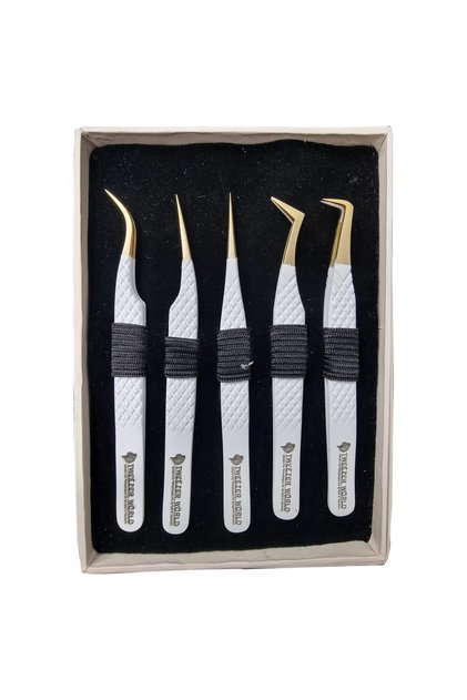 Silk Eyelash Tweezers Set White Five-Piece