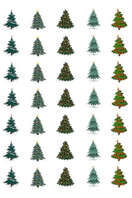 New Year's Sticker, Pine Trees, 700 Pieces (20 Sheets - Printed on Coated Paper)