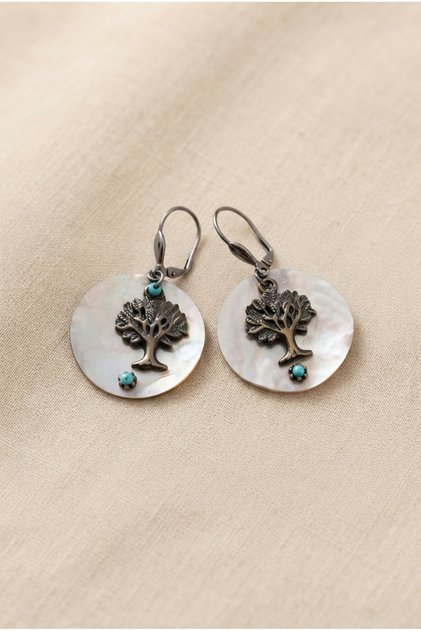 Handmade Earring with Sea Shell and Tree of Life Detail