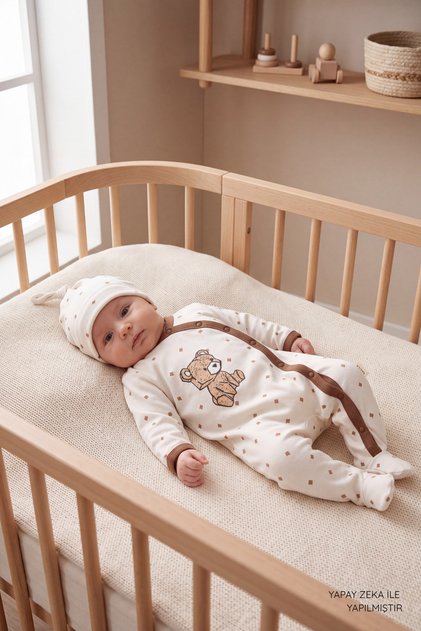 100% Cotton Newborn Baby Romper Set - Rabbit Printed Romper with Snap-On Booties and Hat 2-Piece Set 0-9 Months