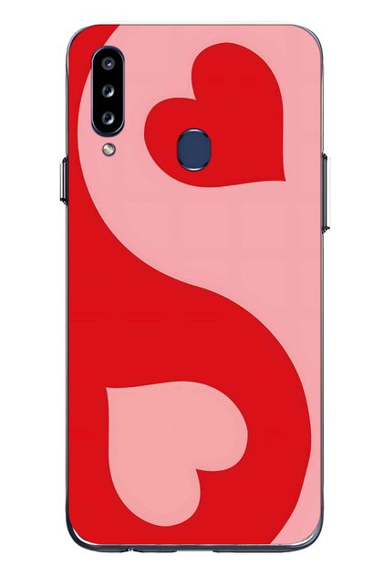 Samsung Galaxy A20S Compatible Red Ying Yang Pattern Transparent Phone Case